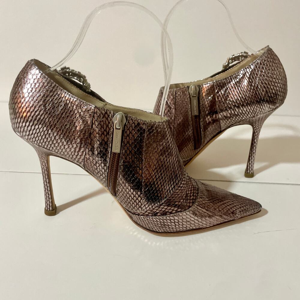 Jimmy Choo Metallic Snakeskin Ankle Boots Rhinestone Crystal Embellished sz 38 - Picture 7 of 13